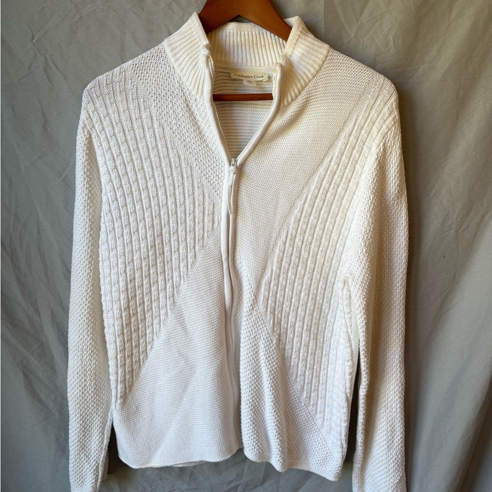 Women's White Zip-Up Sweater